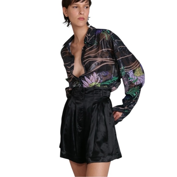Sabina Musayev Tops - Sabina Musayev Sheer Floral Blouse in Black Multi Size Small
